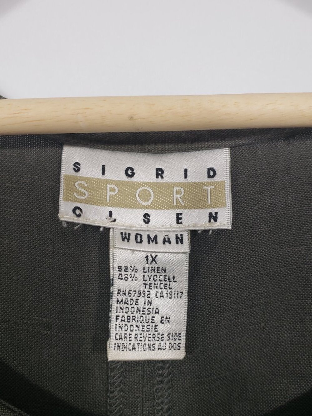 Sigrid Olsen Olive Green Linen Shift Maxi Dress Sleeveless Women's 1X - Picture 4 of 5